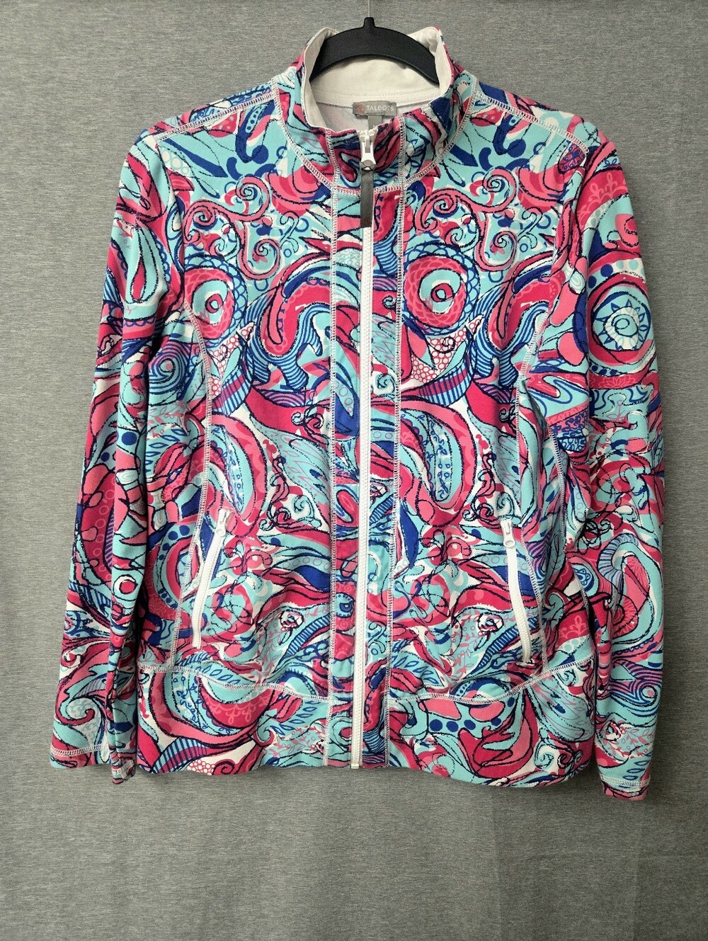 Talbots Jacket Pink Blue Paisley Full Zip Size Medium Coquette Athleisure